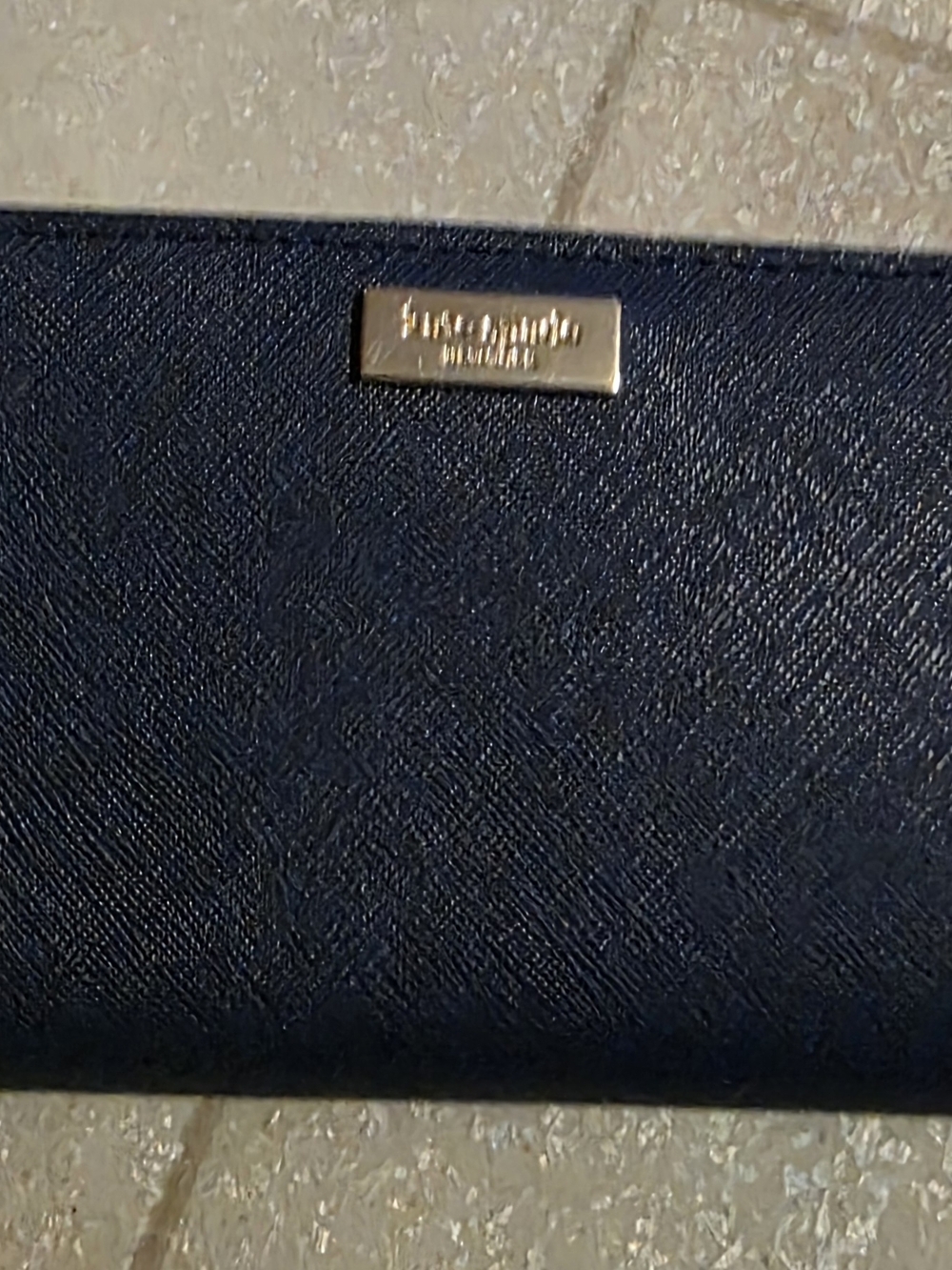 kate spade Navy Saffiano Leather Zip Wallet with Gold Plaque